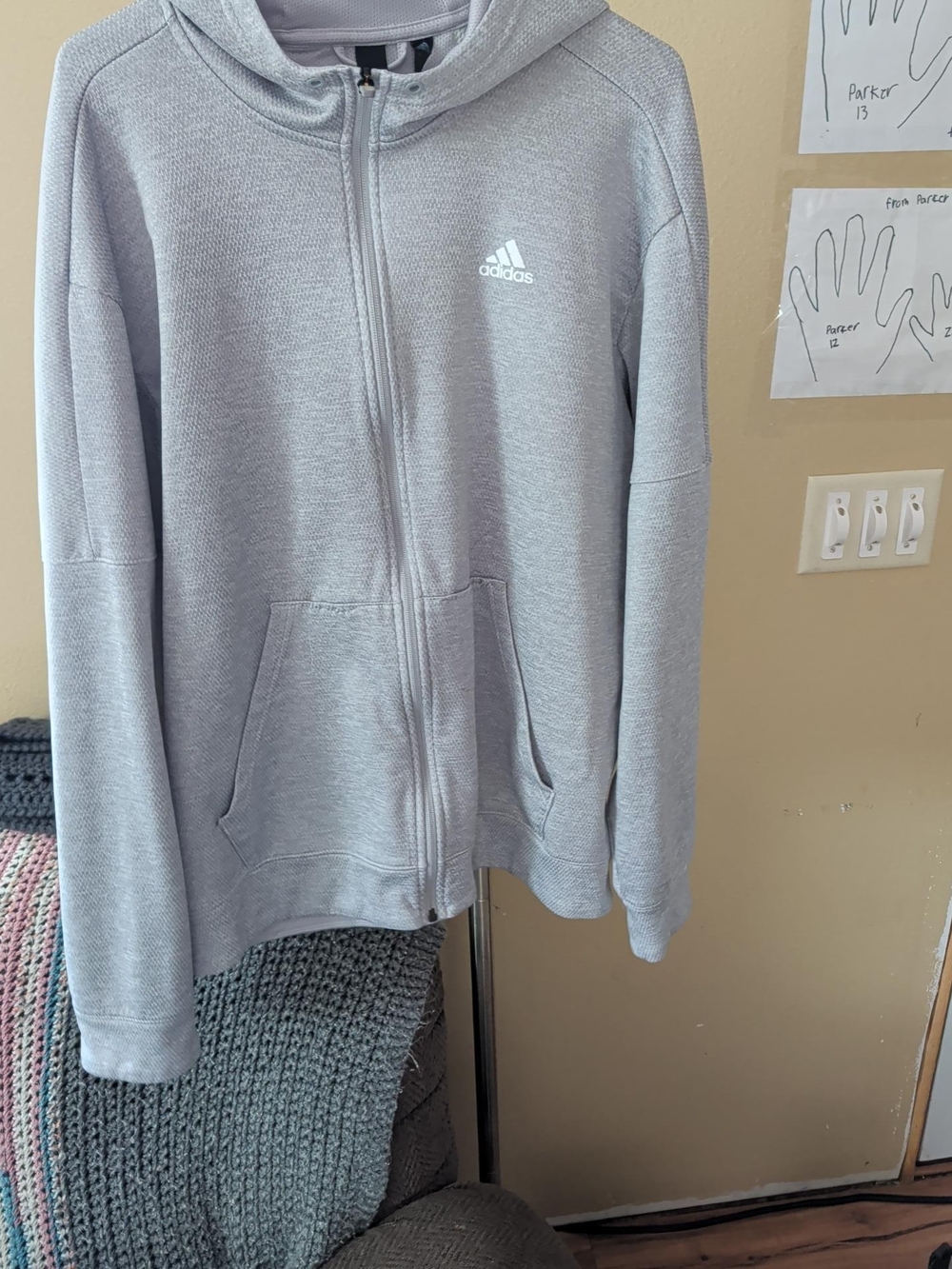 adidas Men’s Light Gray Full-Zip Hoodie